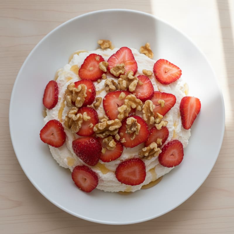 Protein Greek Yogurt Mousse with Sliced Strawberries