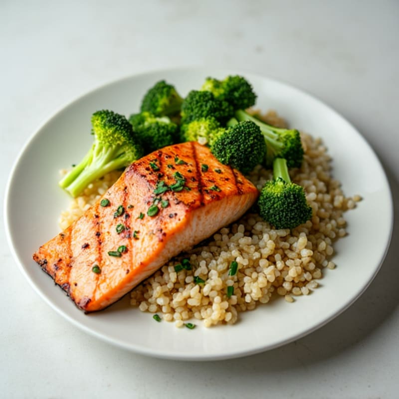 Grilled Salmon with Steamed Broccoli and Quinoa