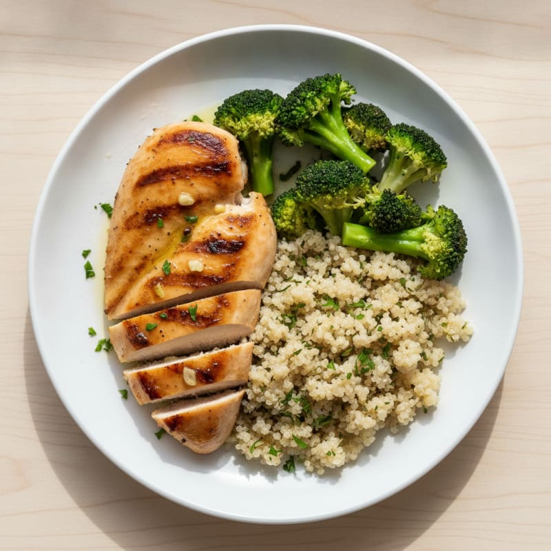 Grilled Chicken Breast with Quinoa and Steamed Broccoli