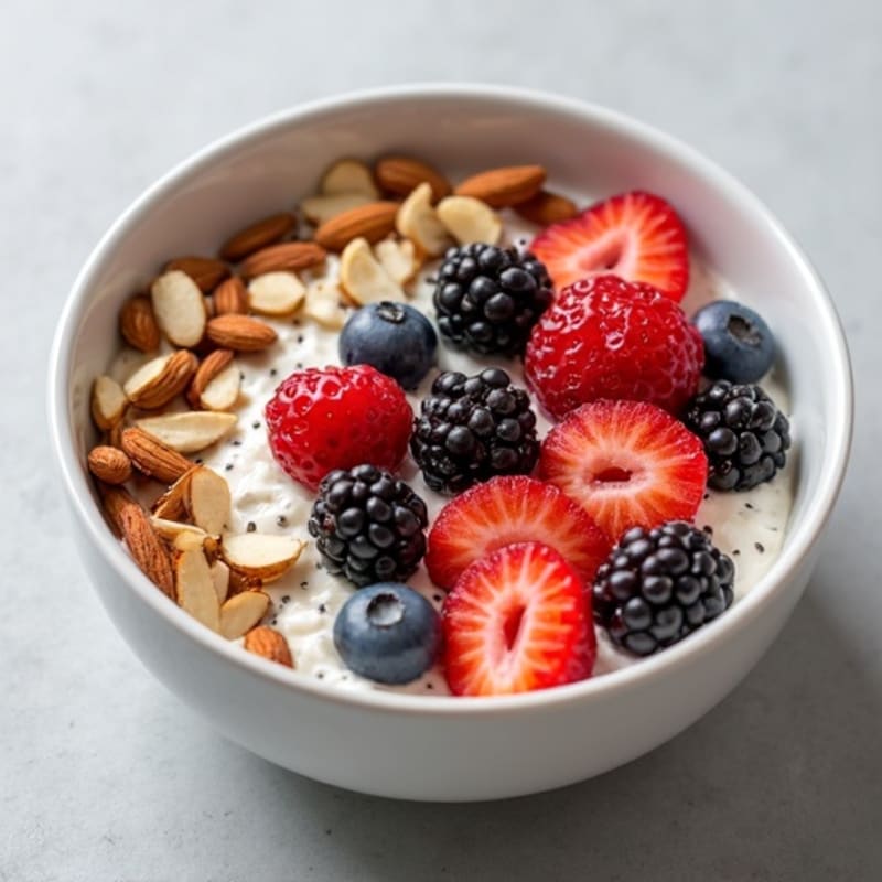 Cottage Cheese Berry Bowl with Almonds and Chia