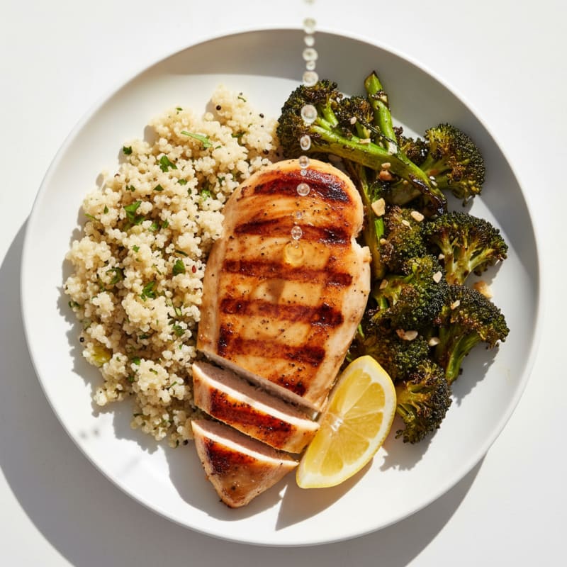 Grilled Chicken Breast with Roasted Broccoli and Quinoa