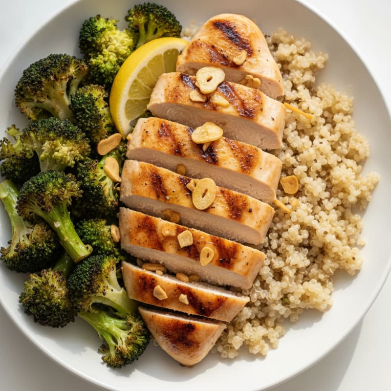 Grilled Chicken and Quinoa Bowl with Roasted Broccoli