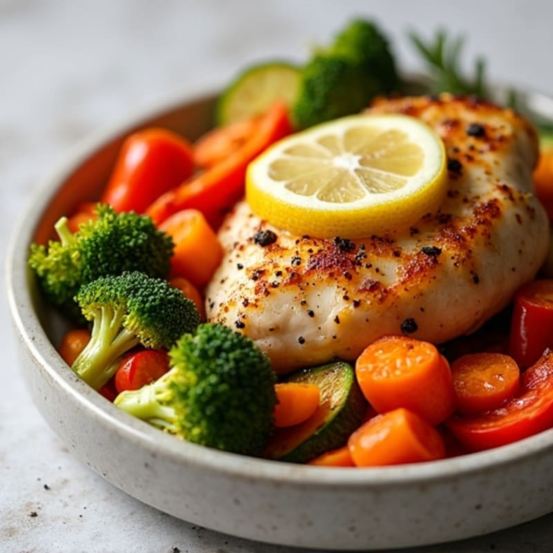 Lemon Garlic Roasted Chicken Breast with Roasted Vegetables