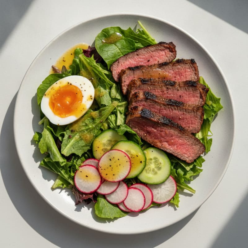Grilled Steak Salad with Crunchy Vegetables and Lemon Vinaigrette