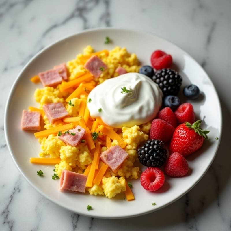 Egg and Ham Scramble with Cheddar and Greek Yogurt