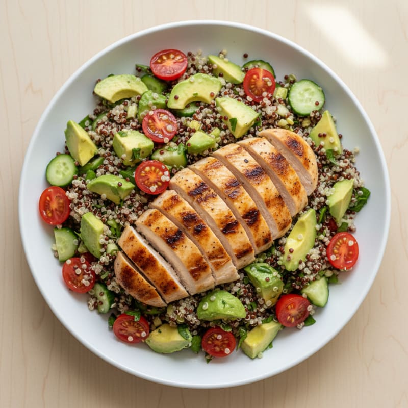Grilled Chicken Breast with Creamy Avocado Quinoa Salad