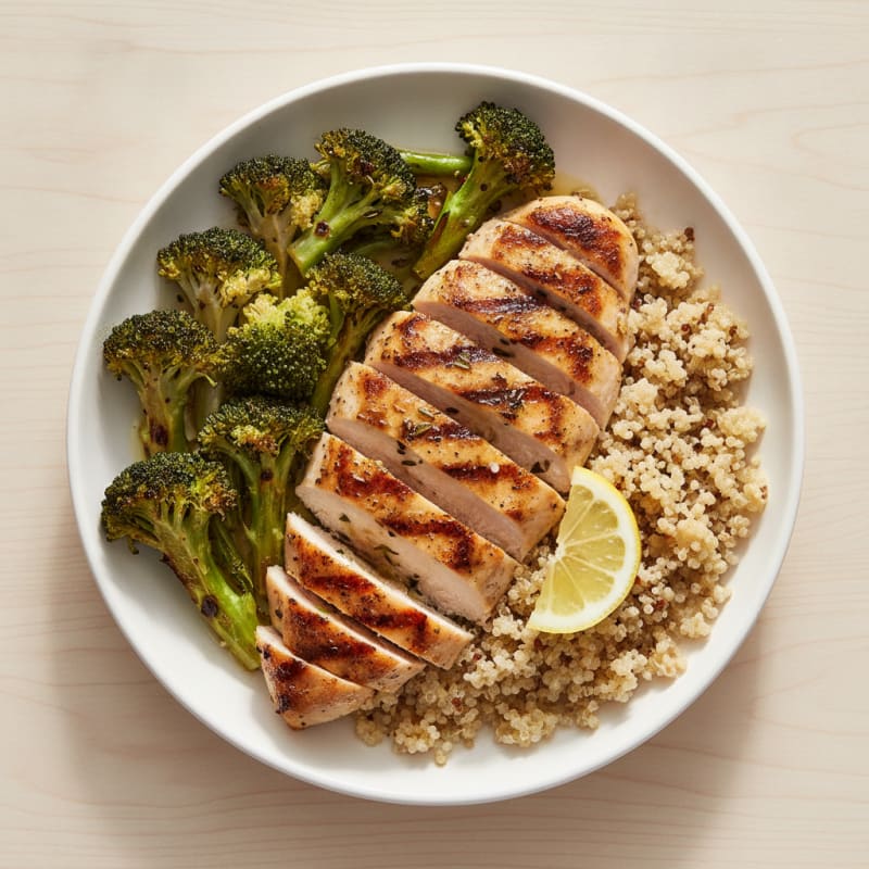 Grilled Chicken Breast with Quinoa and Roasted Broccoli