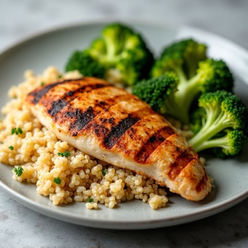 Grilled Chicken Breast with Quinoa and Roasted Broccoli