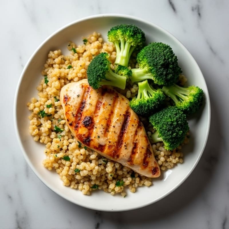 Grilled Chicken Breast with Quinoa and Roasted Broccoli