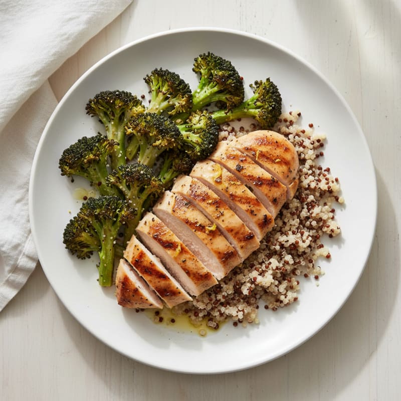 Grilled Chicken Breast with Quinoa and Roasted Broccoli