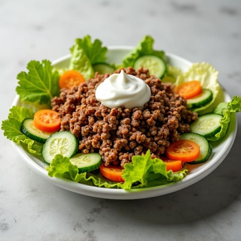 Lean Ground Beef Salad with Tangy Pickle Dressing and Crispy Veggies
