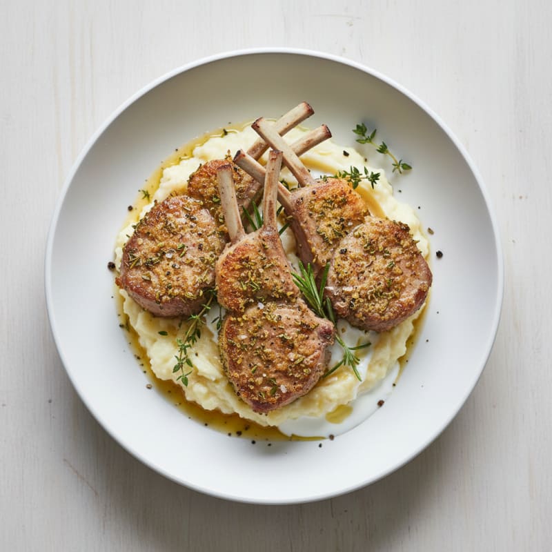 Tender Herb-Crusted Lamb Chops with Creamy Mash
