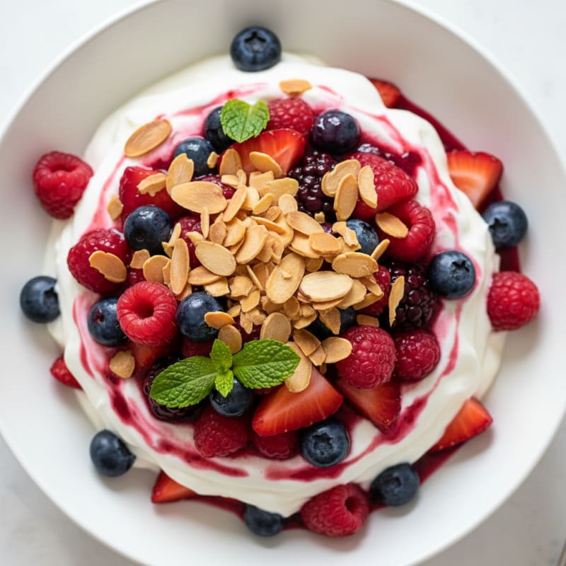 Greek Yogurt Protein Parfait with Mixed Berries and Almonds