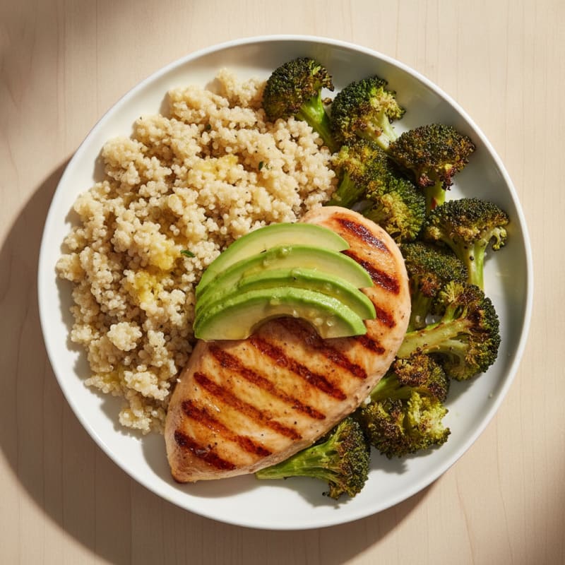 Grilled Chicken Breast with Quinoa and Roasted Broccoli
