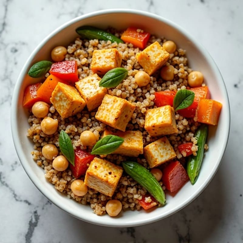 Crispy Lentil Quinoa Power Bowl with Roasted Vegetables