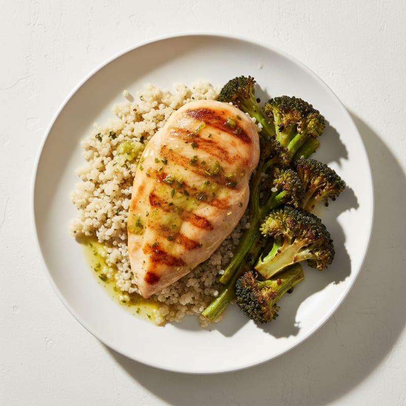Grilled Chicken Breast with Quinoa and Roasted Broccoli