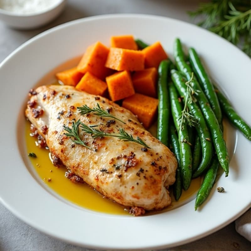 Herb-Roasted Chicken with Roasted Sweet Potatoes and Green Beans
