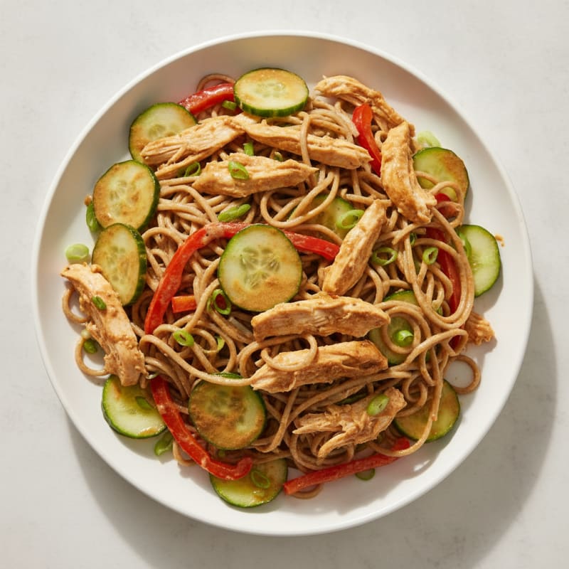 Chicken Noodle Cucumber Salad with Peanut Dressing