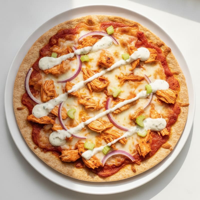 Buffalo Chicken Pizza with Ranch Drizzle