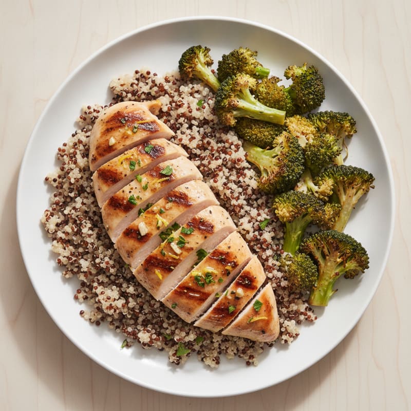 Grilled Chicken Breast with Quinoa and Roasted Broccoli