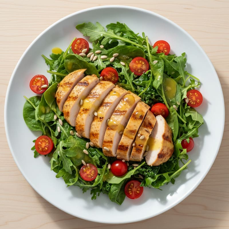 Grilled Turkey Breast Salad with Mixed Greens and Cherry Tomatoes