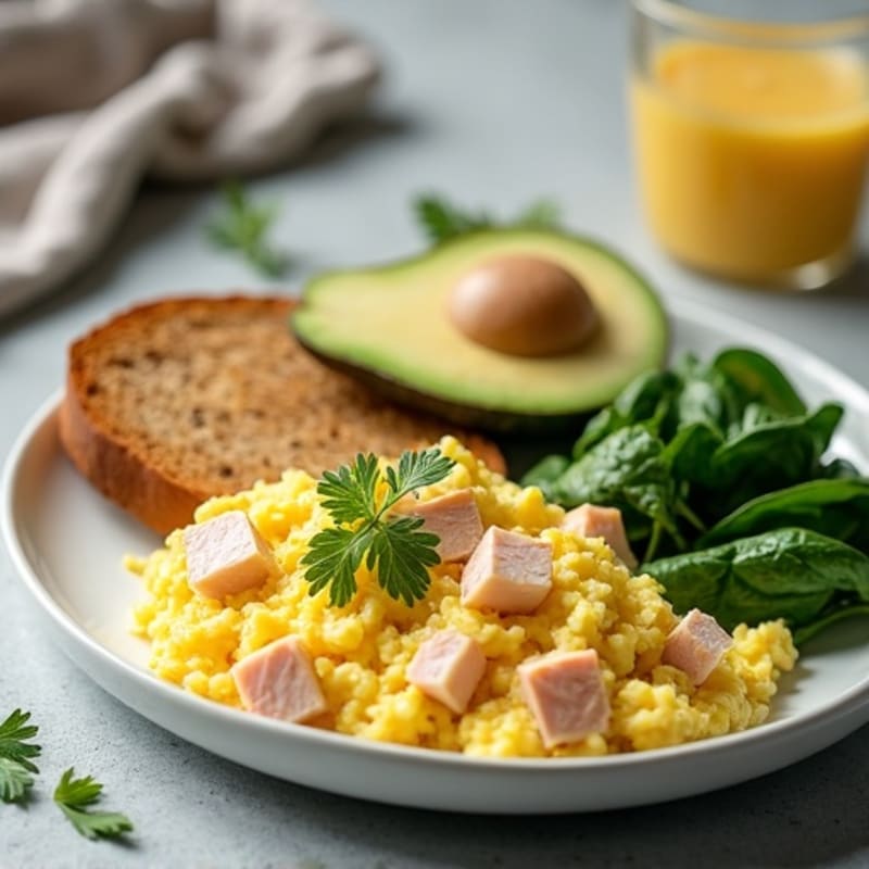 Cottage Cheese Scramble with Spinach and Sautéed Turkey