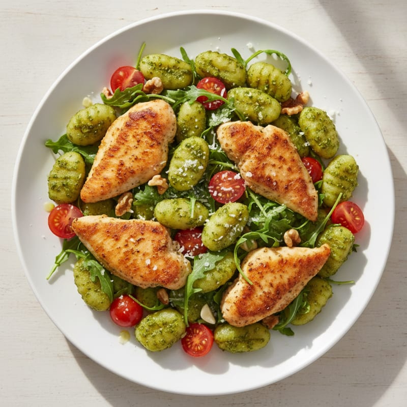 Gnocchi with Arugula Pesto and Cherry Tomatoes