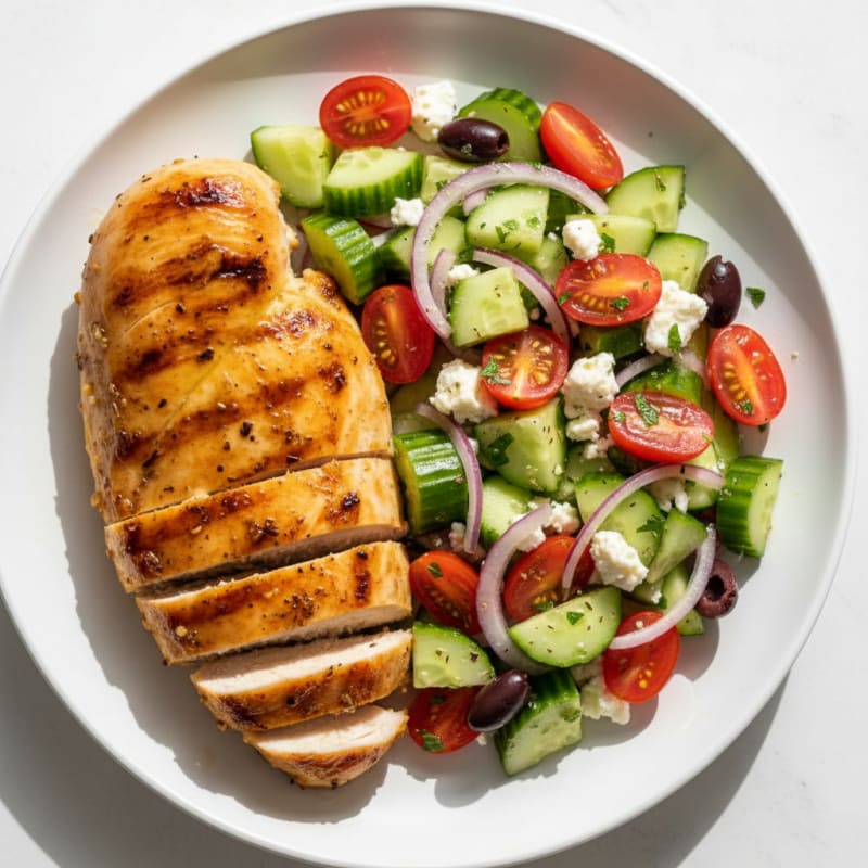 Grilled Lemon Chicken with Crunchy Cucumber Tomato Salad