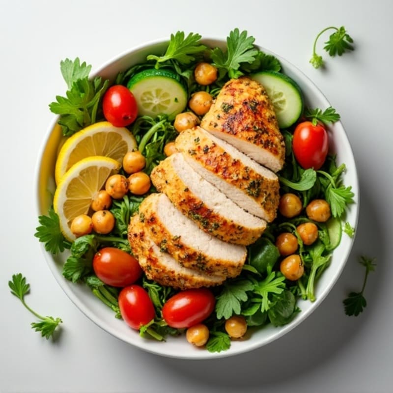 Herb-Roasted Chicken Fresh Salad with Crispy Chickpeas