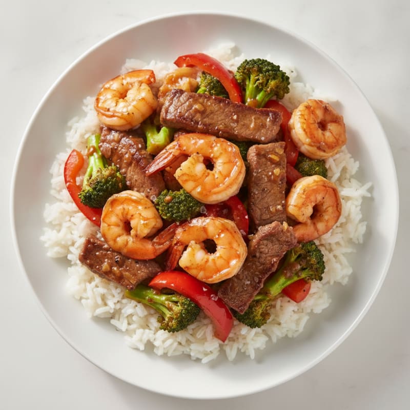 Garlic Shrimp and Steak Stir-Fry with Jasmine Rice