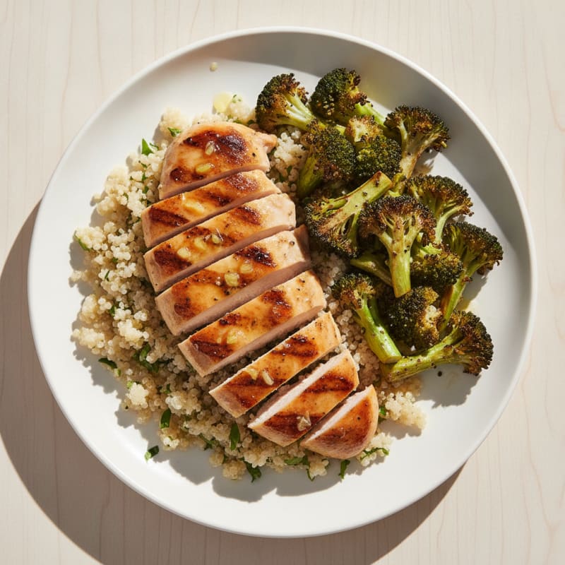 Grilled Chicken Breast with Quinoa and Roasted Broccoli