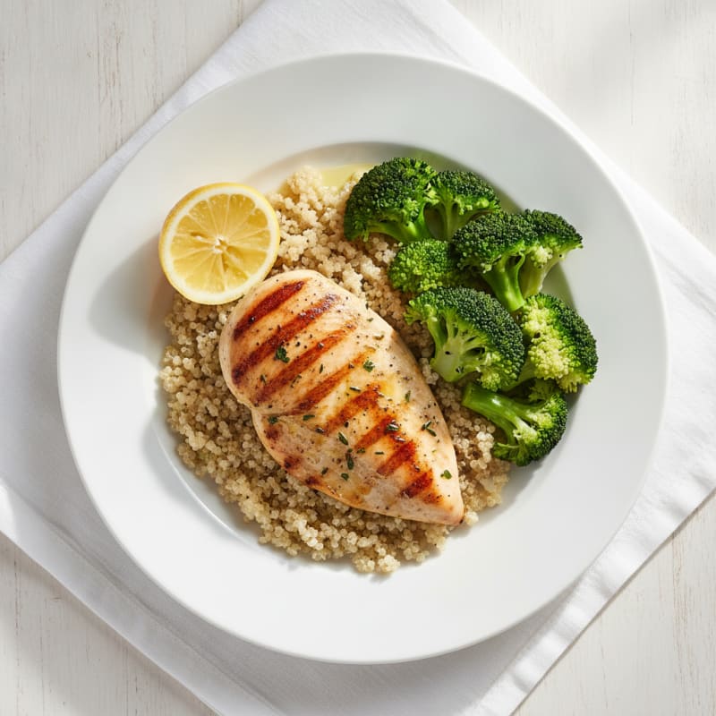 Grilled Chicken Breast with Quinoa and Steamed Broccoli