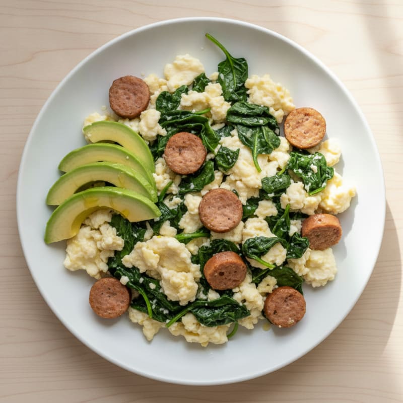 Egg White and Spinach Scramble with Turkey Sausage
