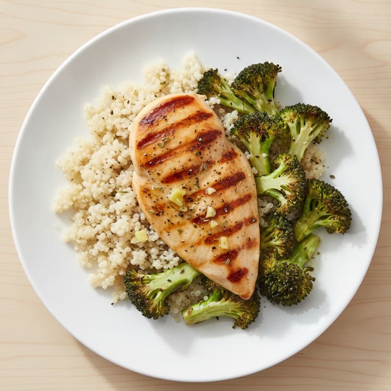 Grilled Chicken Breast with Quinoa and Roasted Broccoli