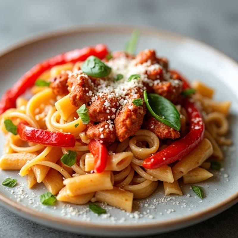 Spicy Chorizo and Roasted Bell Pepper Pasta