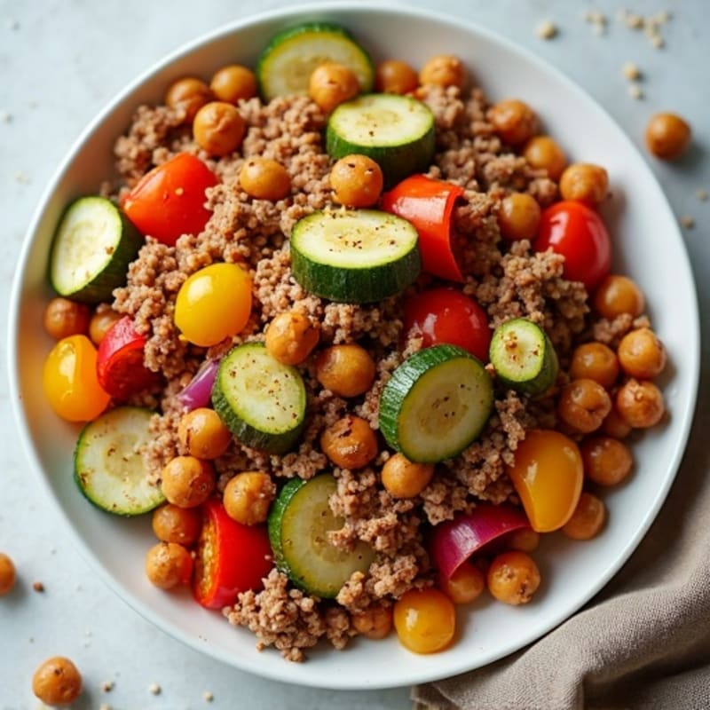 Lean Ground Turkey and Roasted Vegetable Skillet