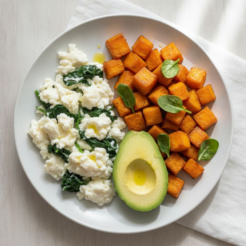 Scrambled Egg Whites with Roasted Sweet Potato and Spinach