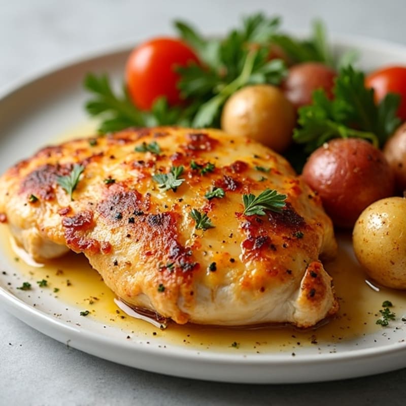 Herb-Roasted Chicken with Crispy Roasted Potatoes, Lean Bacon, and Sharp Cheddar