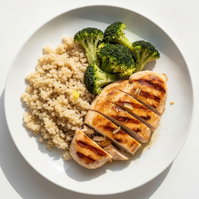 Grilled Chicken Breast with Quinoa and Steamed Broccoli
