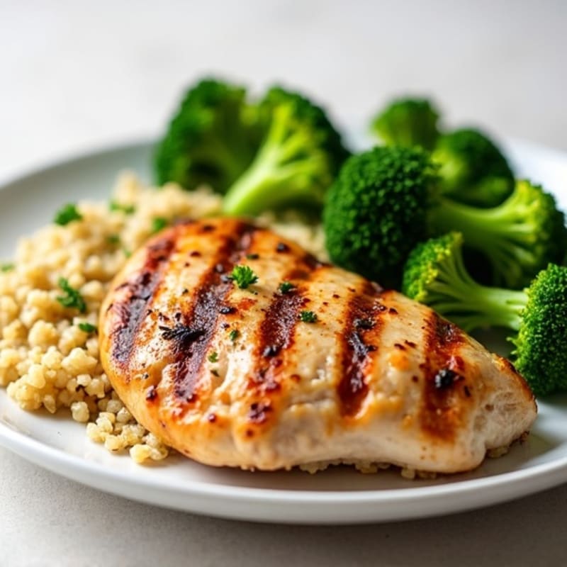Grilled Chicken Breast with Quinoa and Steamed Broccoli