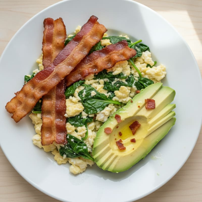 Crispy Turkey Bacon and Egg White Scramble with Spinach