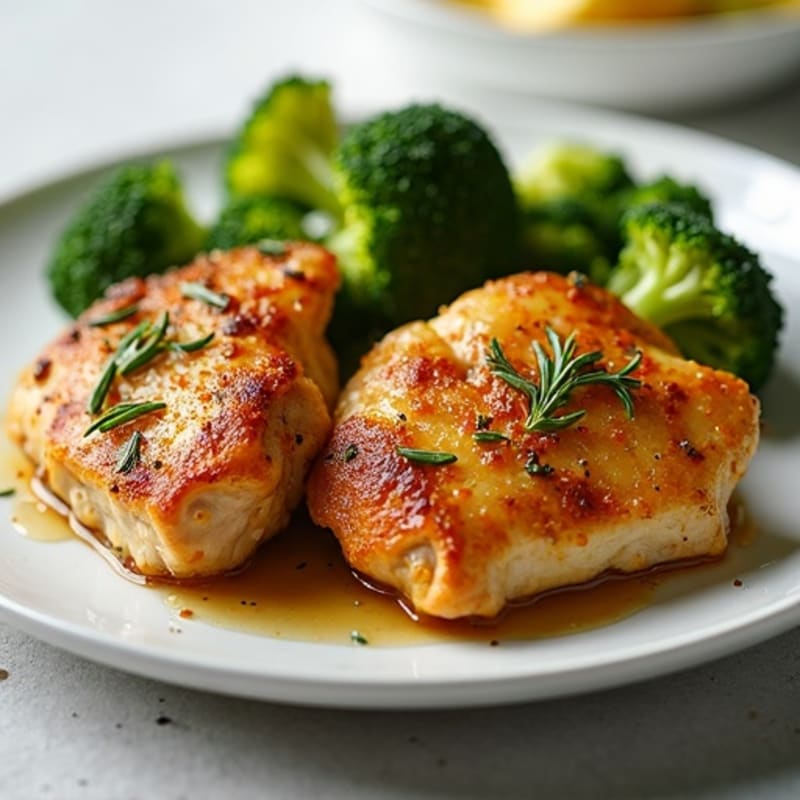 Crispy Lemon Herb Roasted Chicken Thighs with Roasted Broccoli