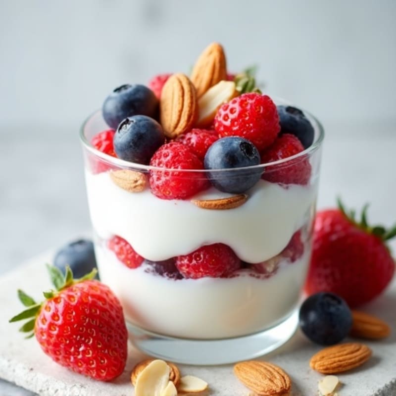 Greek Yogurt Protein Parfait with Mixed Berries and Almonds