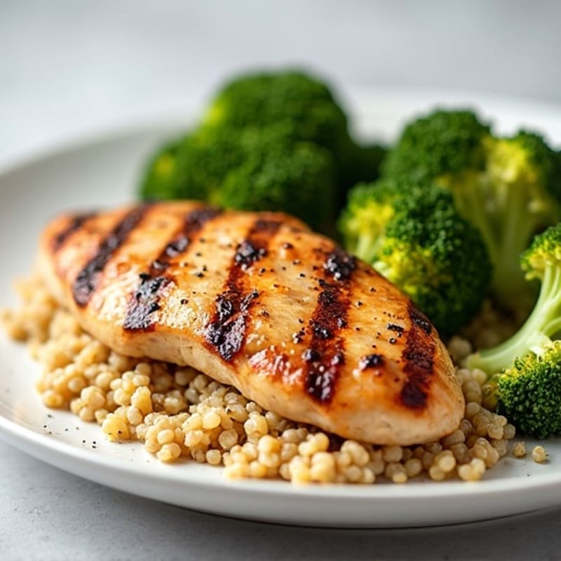 Grilled Chicken Breast with Quinoa and Roasted Broccoli