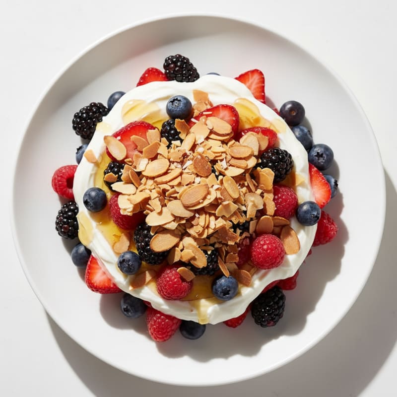 Greek Yogurt Parfait with Mixed Berries and Almond Crunch