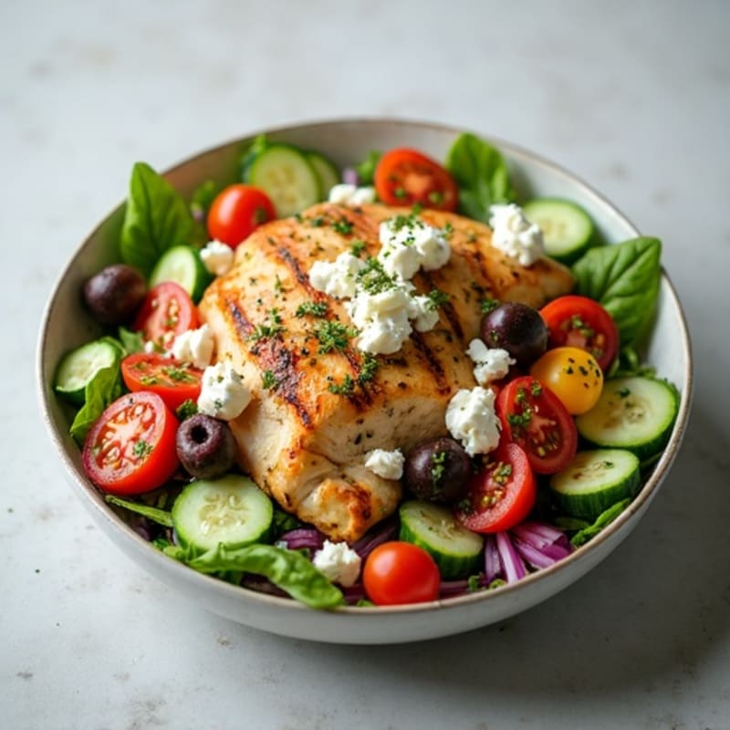 Fresh Mediterranean Chopped Salad with Herb-Marinated Chicken