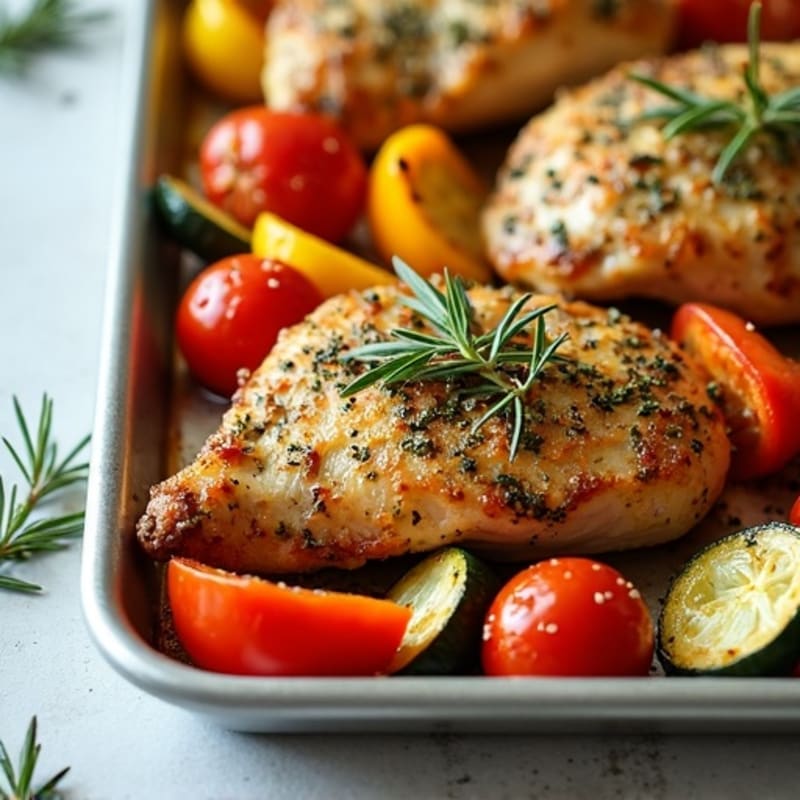 Herb-Crusted Sheet Pan Chicken with Roasted Rainbow Vegetables