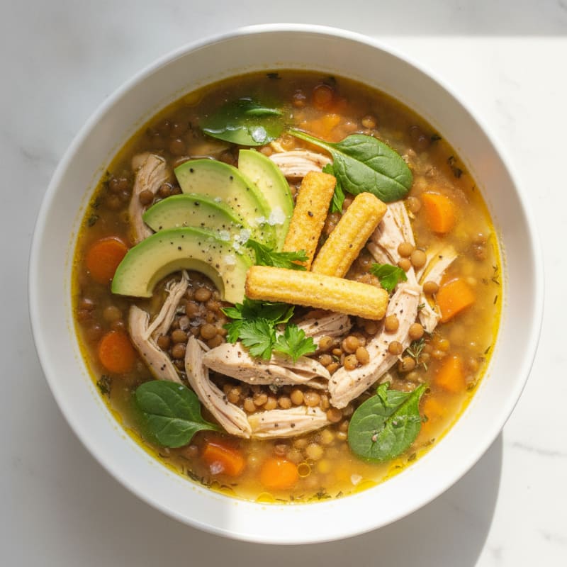 Lighter Chicken Broth with Lentils and Carrots