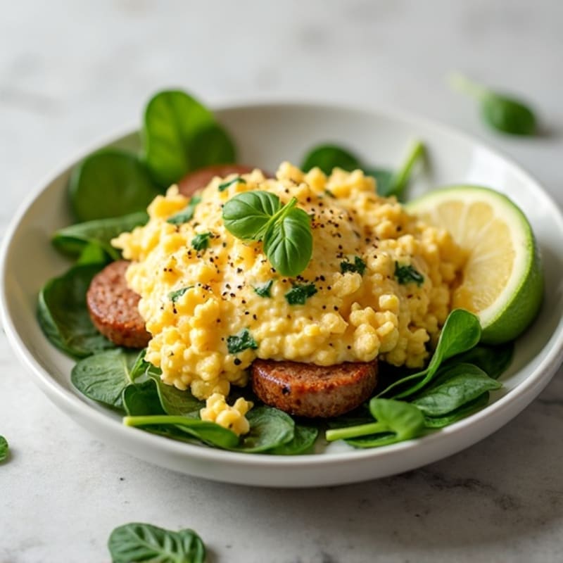 Egg White and Turkey Sausage Scramble with Spinach