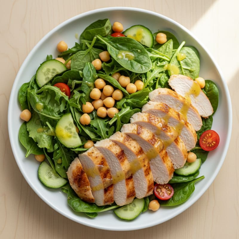 Grilled Turkey Breast Salad with Crunchy Mixed Greens and Chickpeas
